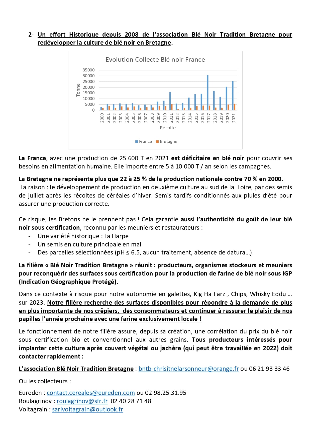 La farine de bl&eacute; noir de Bretagne sous IGP manque de terre